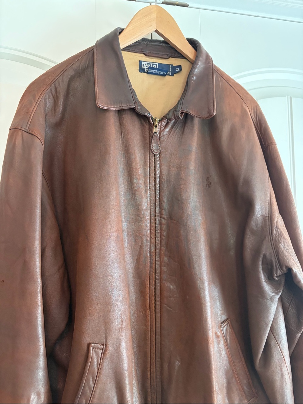 Polo Ralph Lauren Vintage Genuine Leather Brown Jacket Men's Size XL Shows Wear - Picture 2 of 16